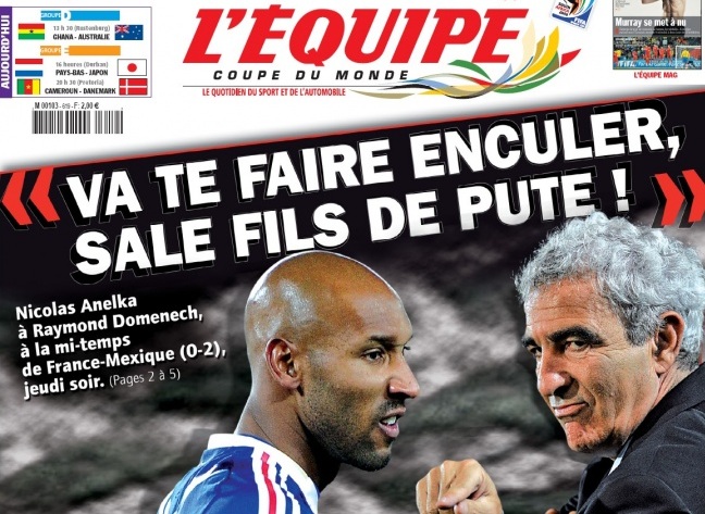 L'Equipe disclosed Anelka's insults
